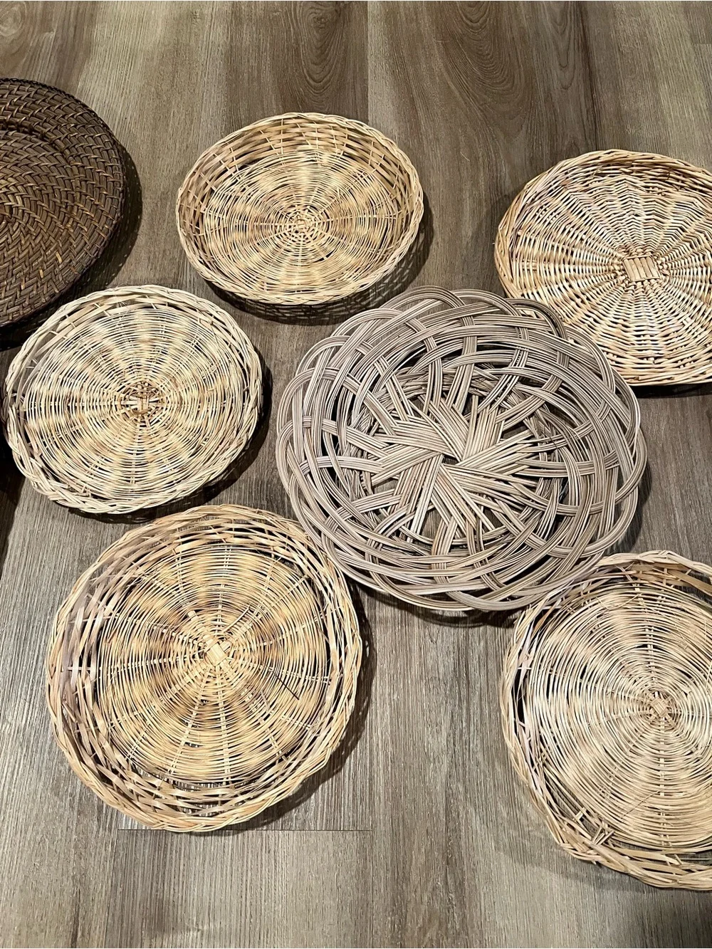 Vintage Woven Rattan Decorative Wall Basket - Natural Beige